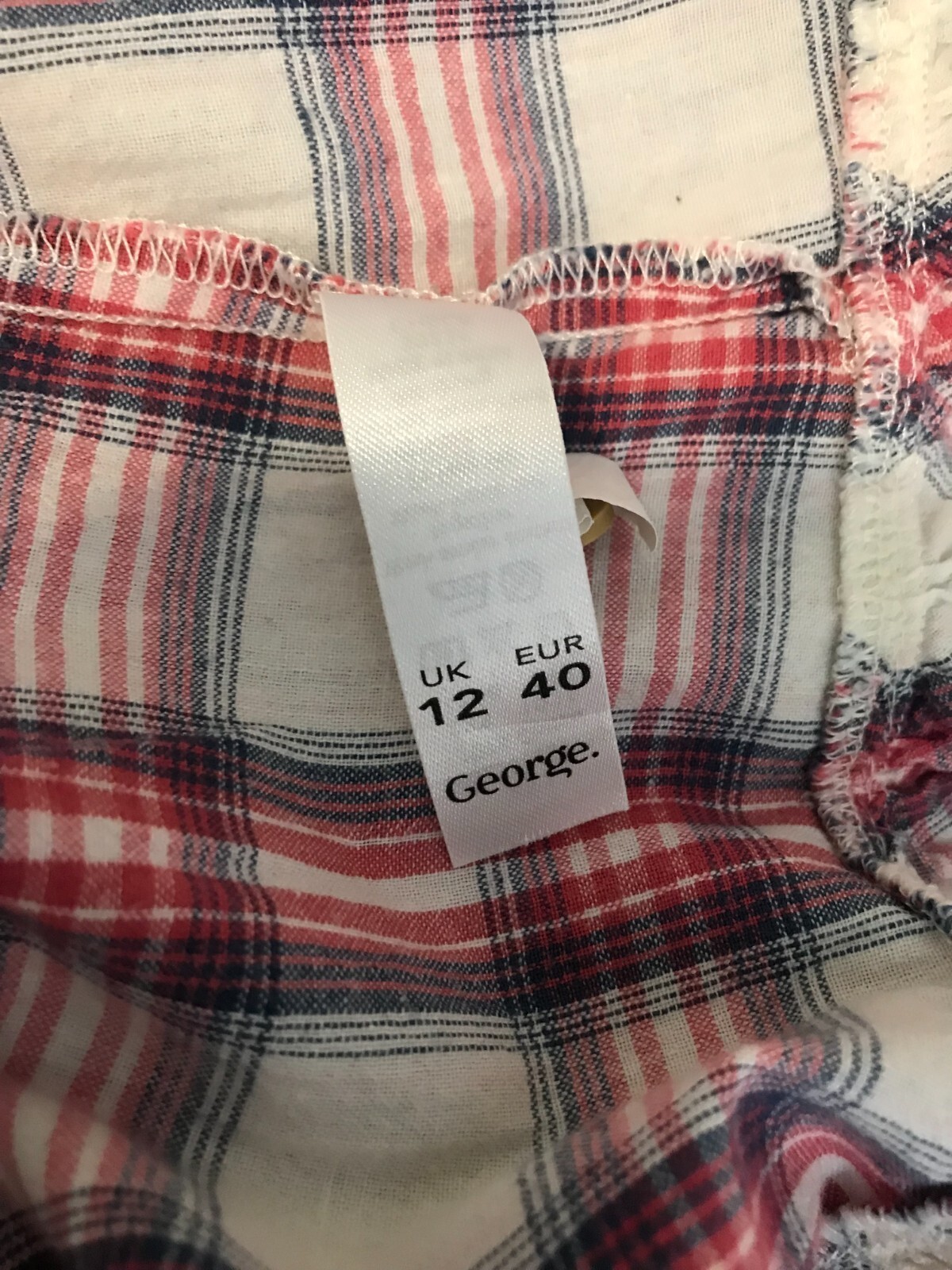White Red Tartan Check Cotton Embroidered Summer Ruffle Dress size 12 George