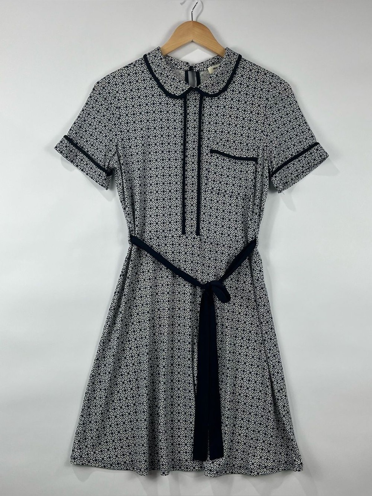 Monteau Peter Pan Collar Fit & Flare Dress Detachable Belt Soft Office Preppy
