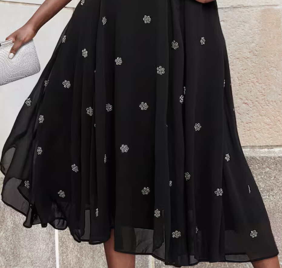 Size 14 Ashro Black Formal Wedding Funeral Party Flowy Beaded Sequin Khara Dress