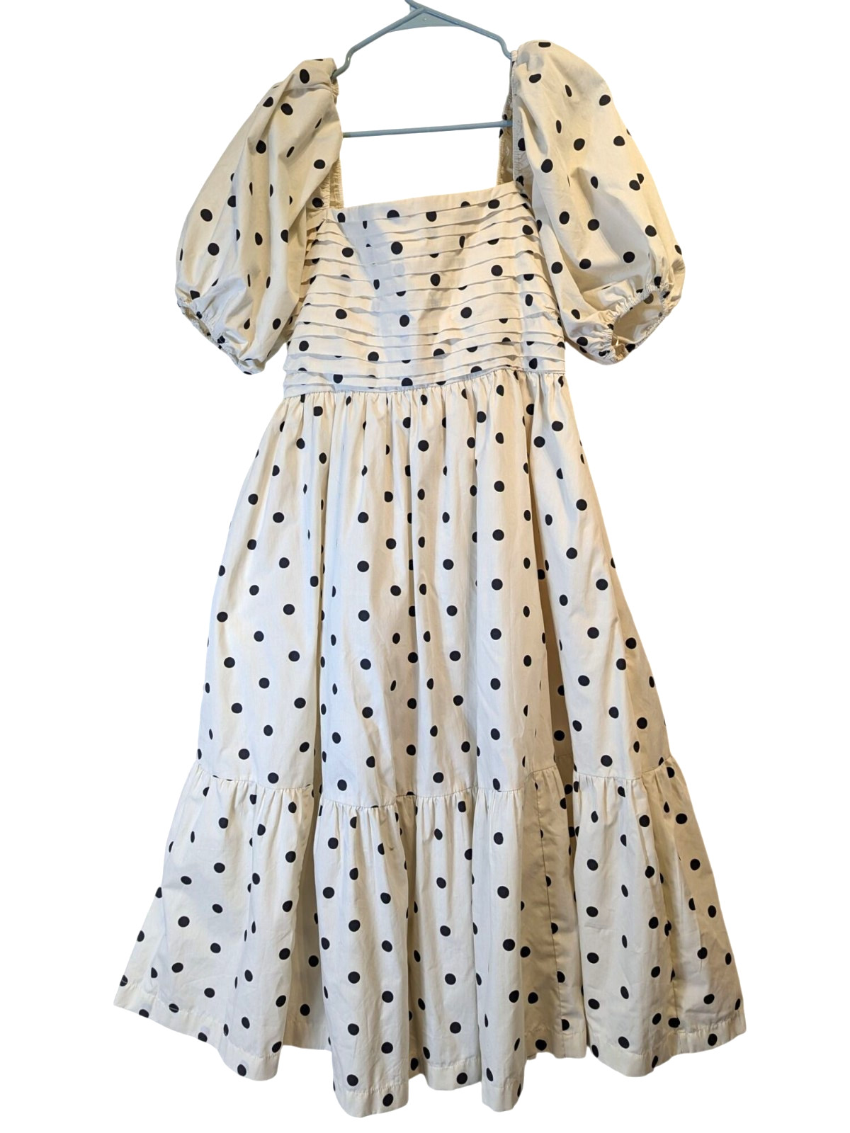Abercrombie & Fitch sz M Emerson Poplin Puff Sleeve Midi Dress Cream Dot AF