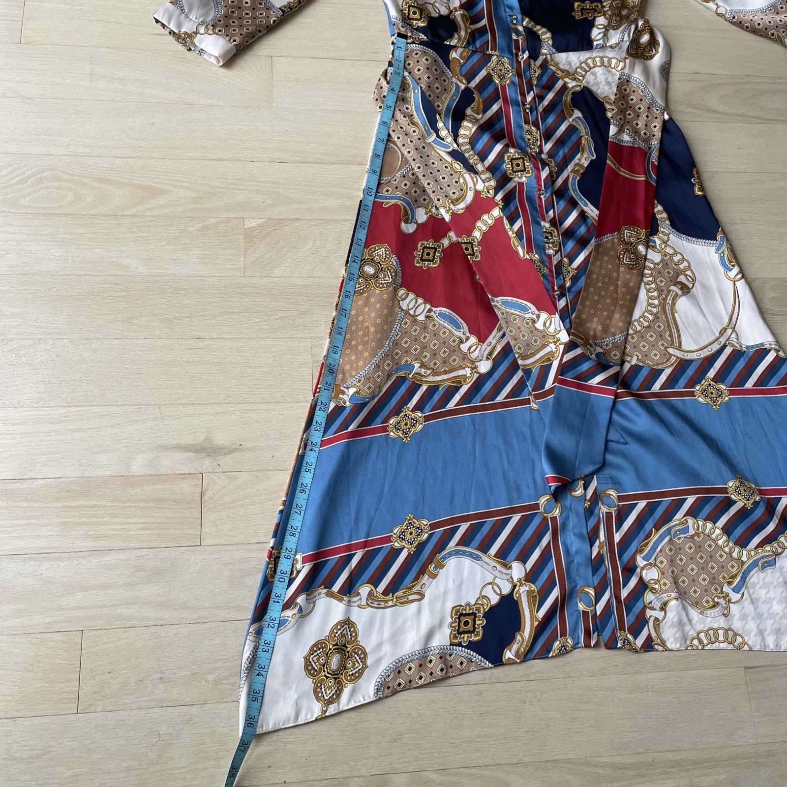 ZARA Chain Pattern Scarf Print All Over Shirt Dress Sz S Midi Equestrian GUC