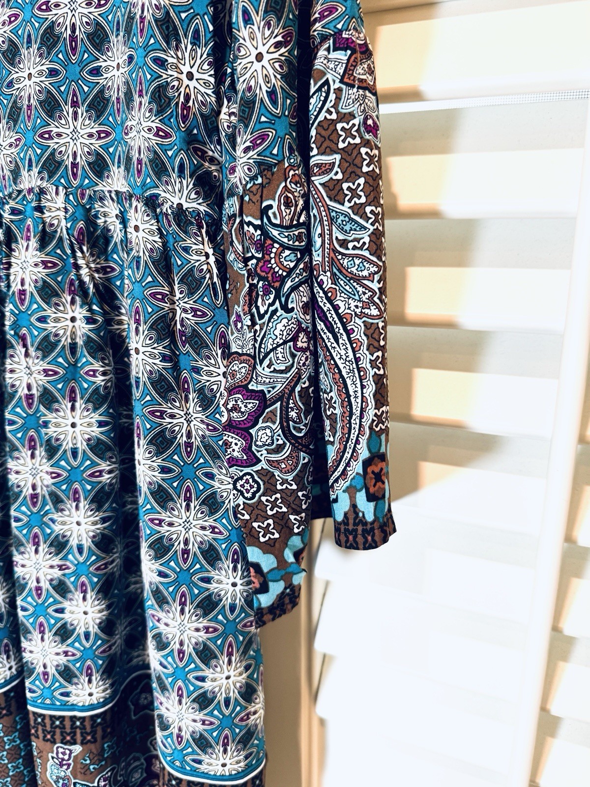 Suzanne Betro Boho Dress Size L Teal Colorful Pockets Women NWT