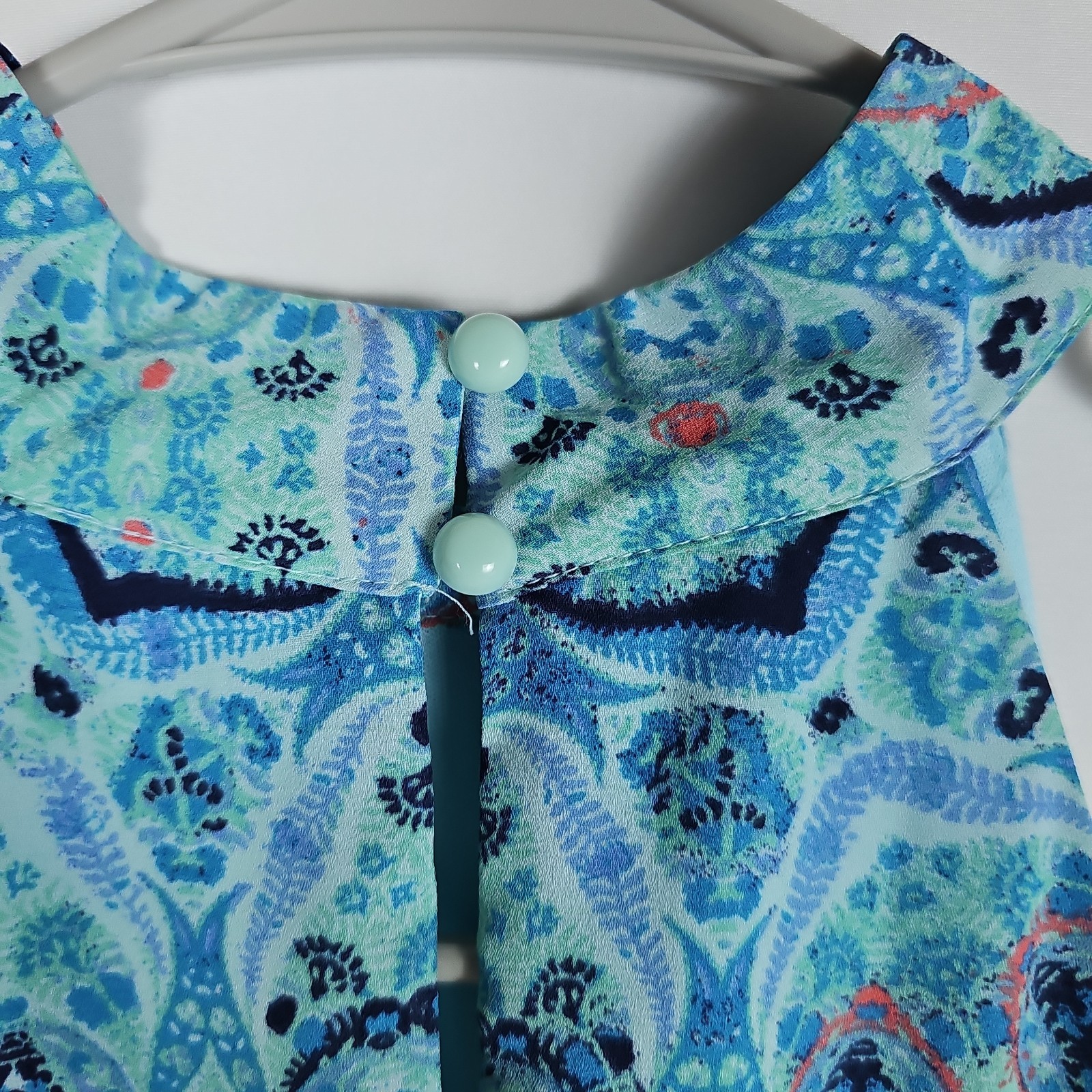 decree Womens Blue Multicolor Paisley Chiffon Lined Dress Button Closure,Size:M