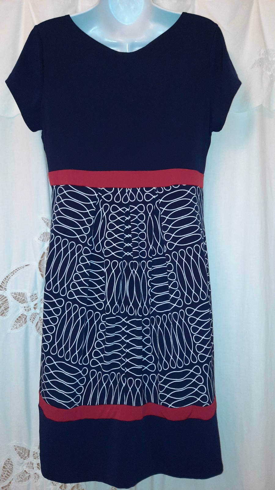 NWT En Focus Studio Dress Womens 12 Geometric Black Red White