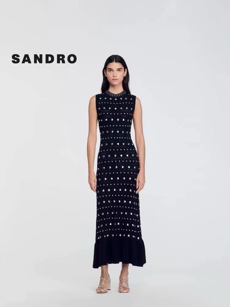 Sandro dot rivet flounce sleeveless sundress Long dress for Women