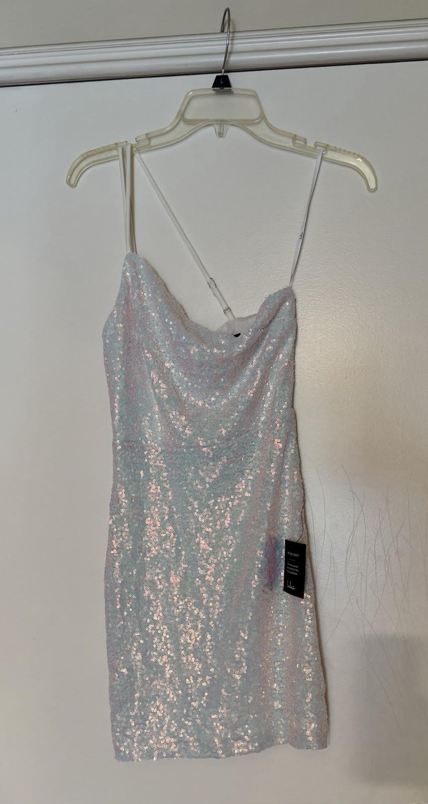 Lulus White Sequin One Shoulder Strappy Bodycon Mini Dress, Women’s Size M