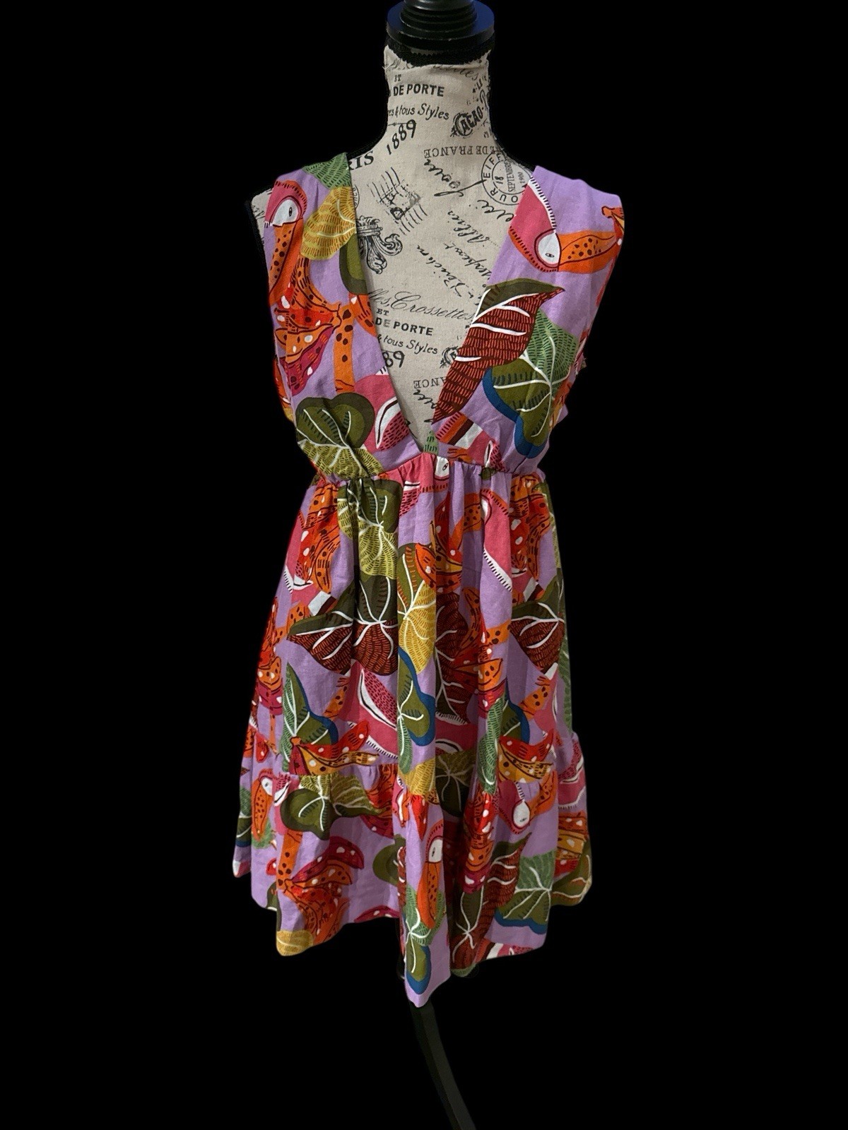 House of Harlow 1960 Mini Dress Med Linen Tropical Multicolor NWT Purple