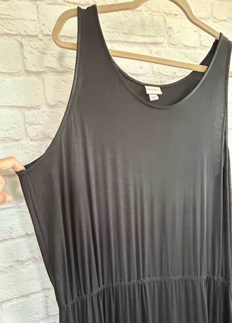 2X/3X New Jet Black Column Long Dress Maxi Stretchy Swingy Knit Sleeveless