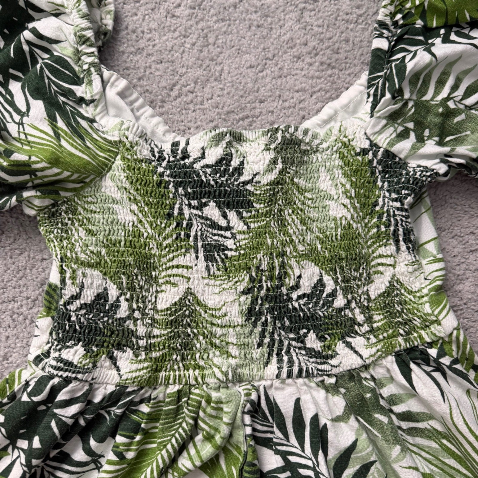 Japna Cotton Blend Tropical Leaf Print A-Line Mini Dress