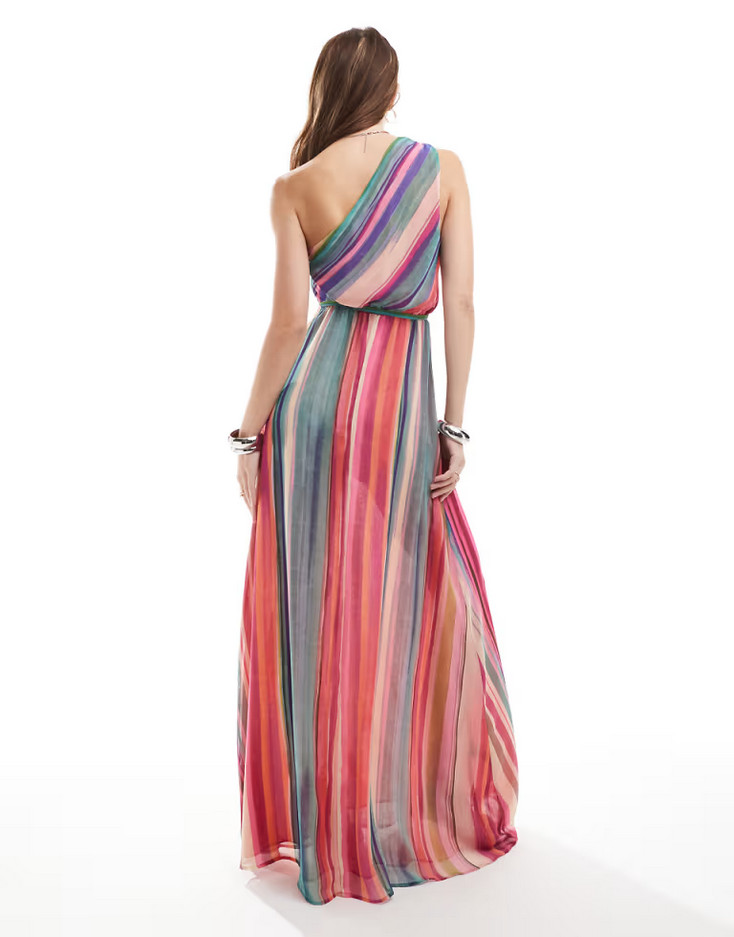 NWT MANGO MNG $160 STRIPED ONE SHOULDER MAXI DRESS SZ S US 4