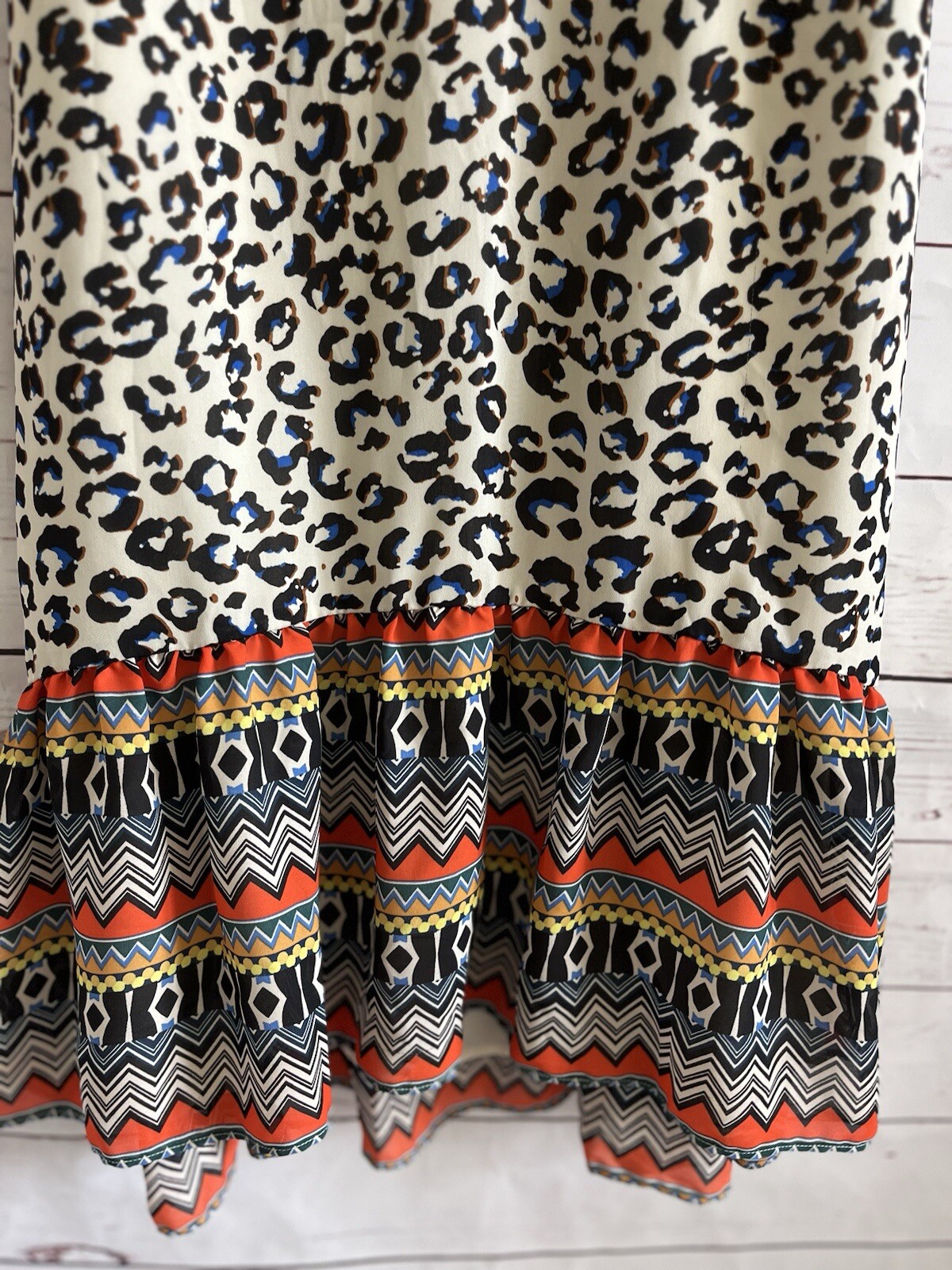 CAbi 5115 Safari Leopard Print Ruffle Slip Dress Size XS Animal Print Boho Lined