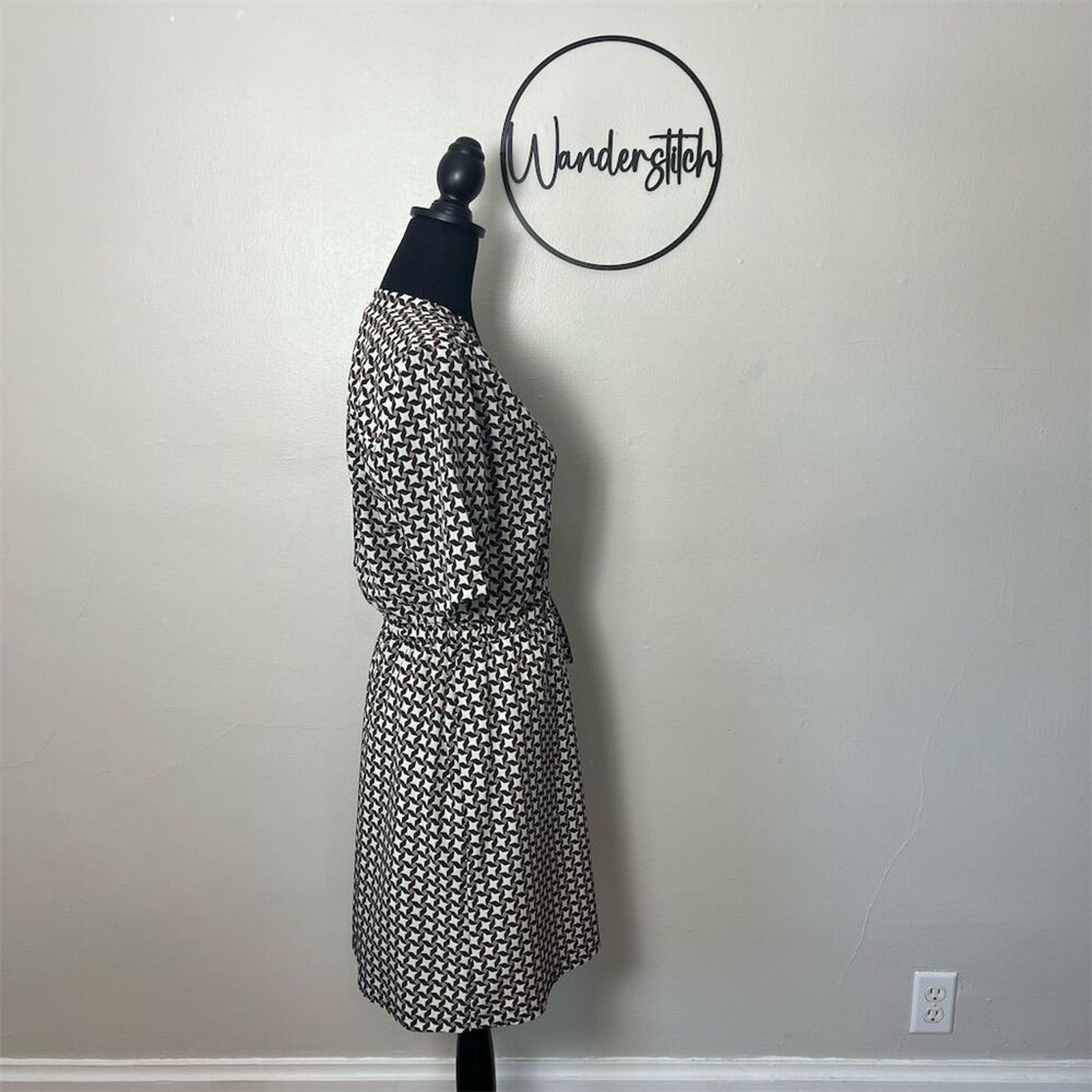 Johnston & Murphy Geometric Print Dress Size S Brown Casual, Elastic Waist