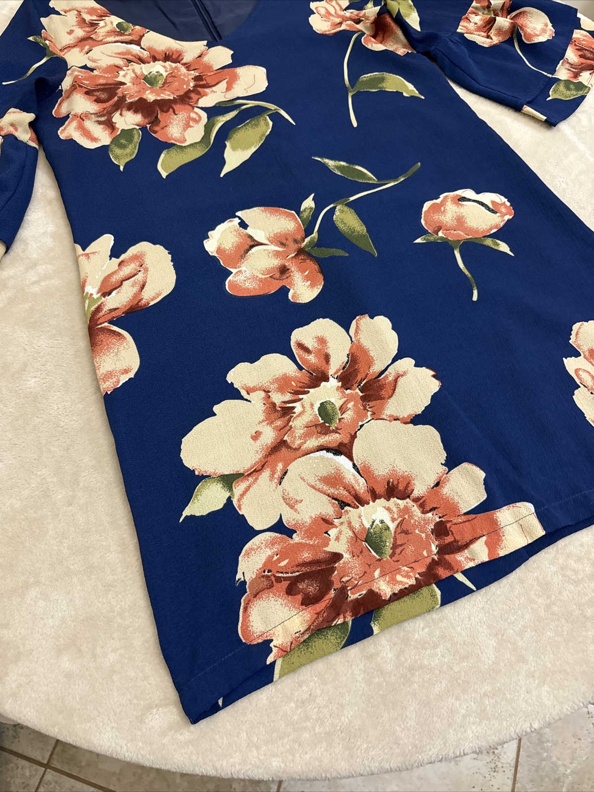 BELONGSCI Womans Navy Blue Floral FLARED SLEEVE Dress Size Medium