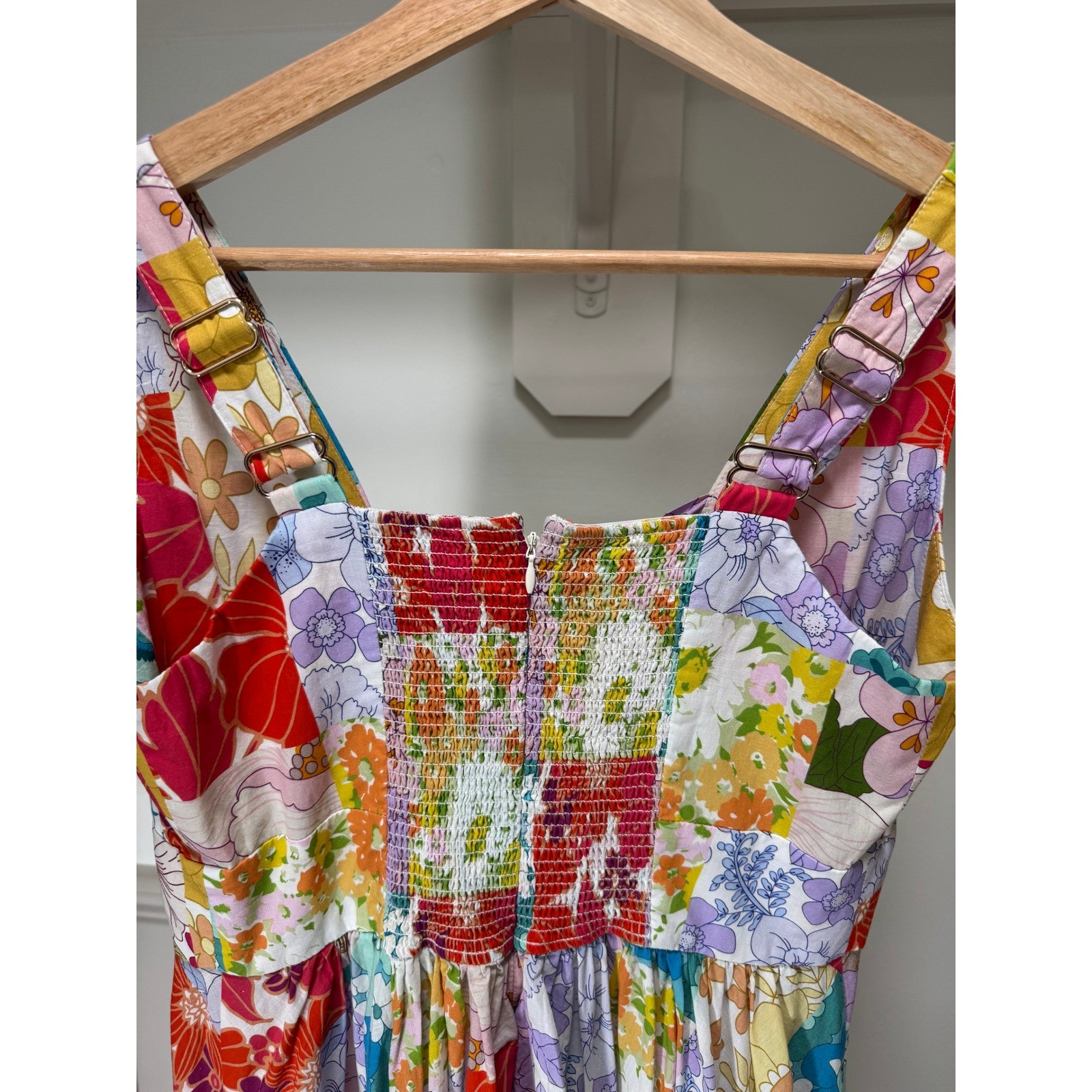 Patchwork Floral Midi Dress Womens M Tie Front Boho Colorful Sundress Resort