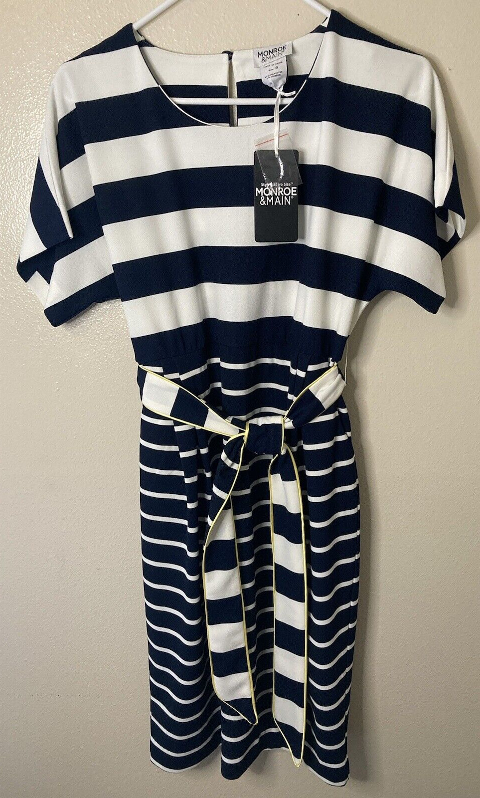 Monroe & Main Midi Dress Women’s Size Small Blue/White Stripe Belted Pockets NWT