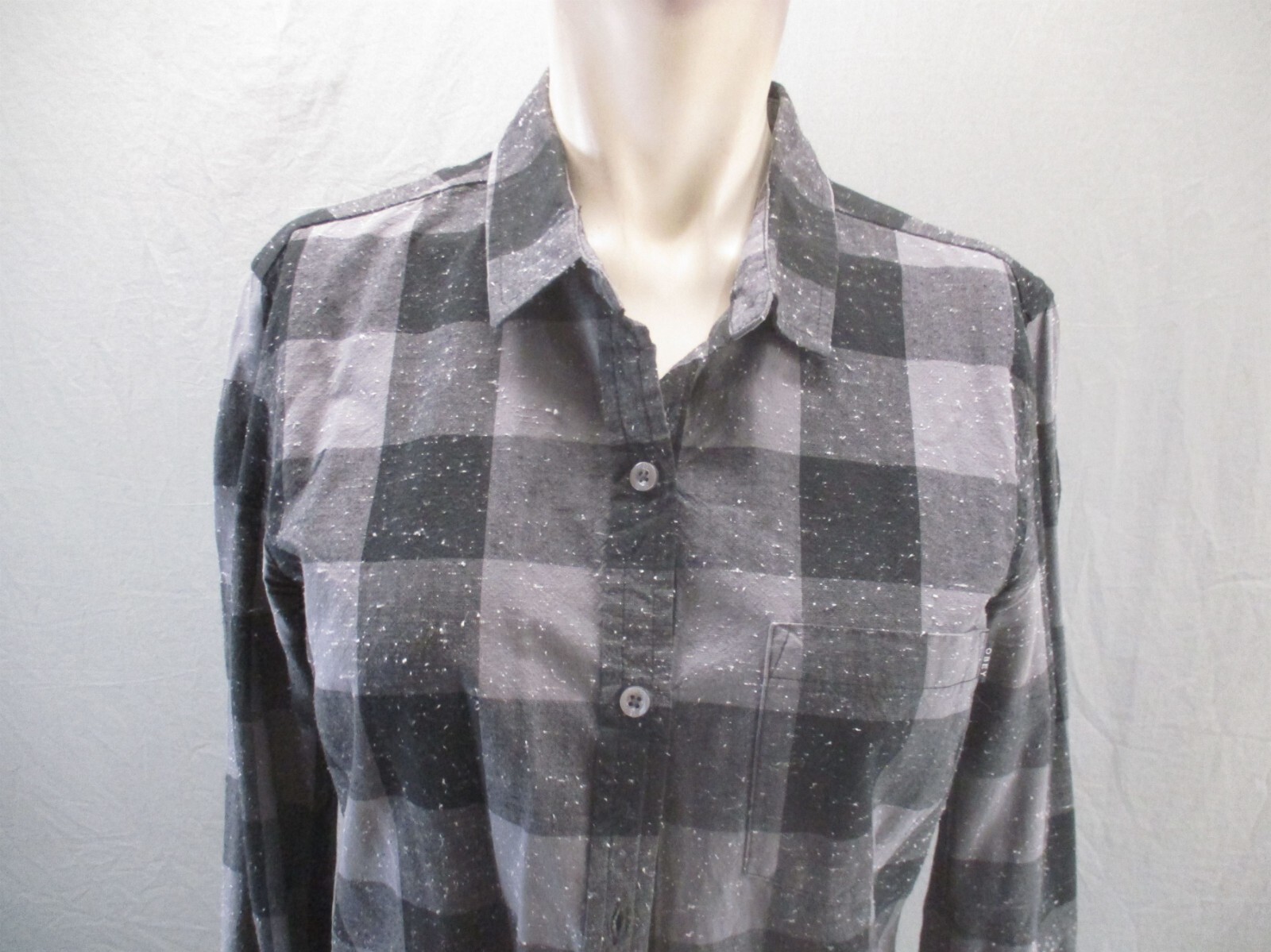 OBEY #89 Size S Womens Gray Plaid 100% Cotton Button Up Flannel Shirt Dress 757