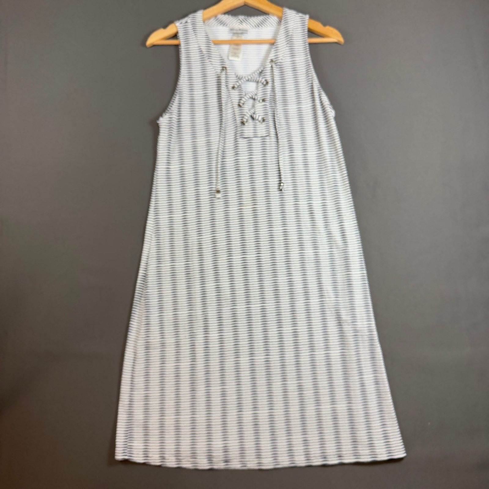 Tommy Bahama Sleeveless Dress Striped Black Ivory Knit Small S