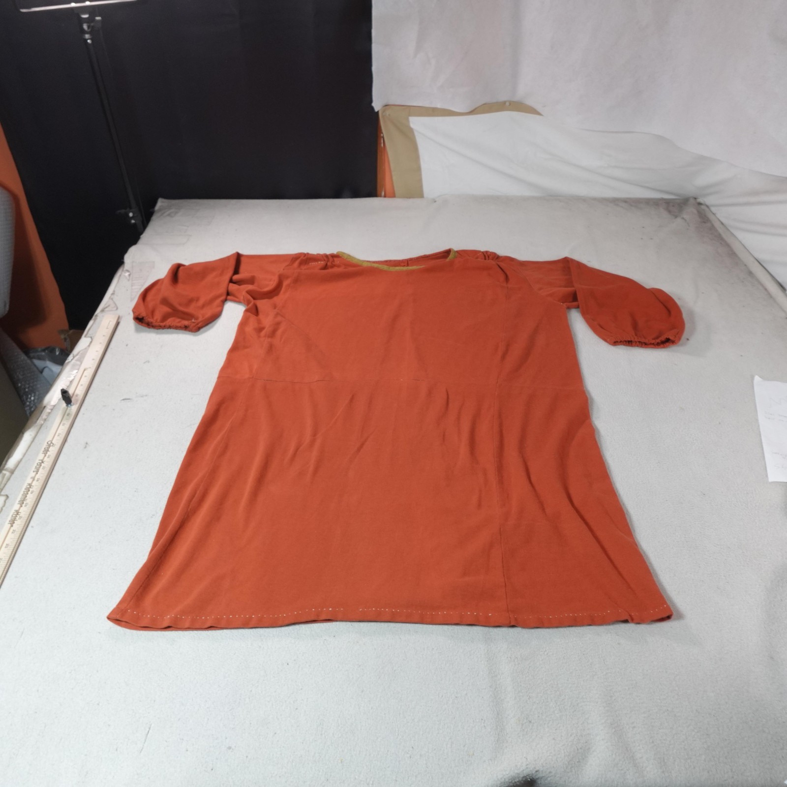 Vintage Cottagecore Dress Womens 4X Plus Orange Single Stitch 3/4 Prairie Shift