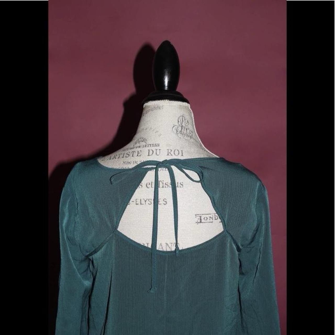 Altar’d State Teal Chiffon Shift Dress Bell Sleeve Lace Cut Out Tie Back S