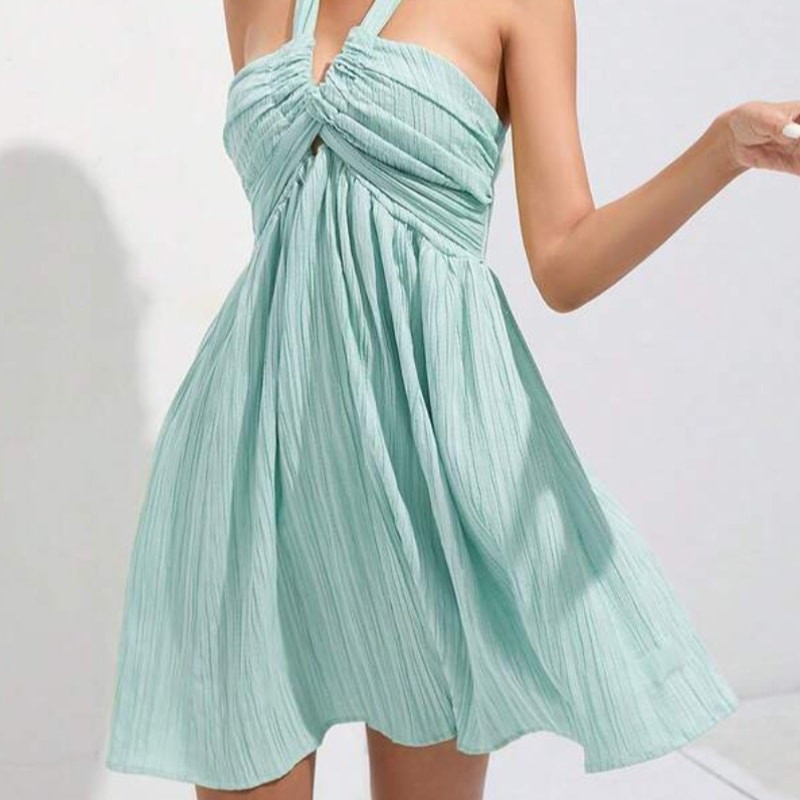Aquamarine Inspired Aqua Textured Halter-Style Backless Dress Size M