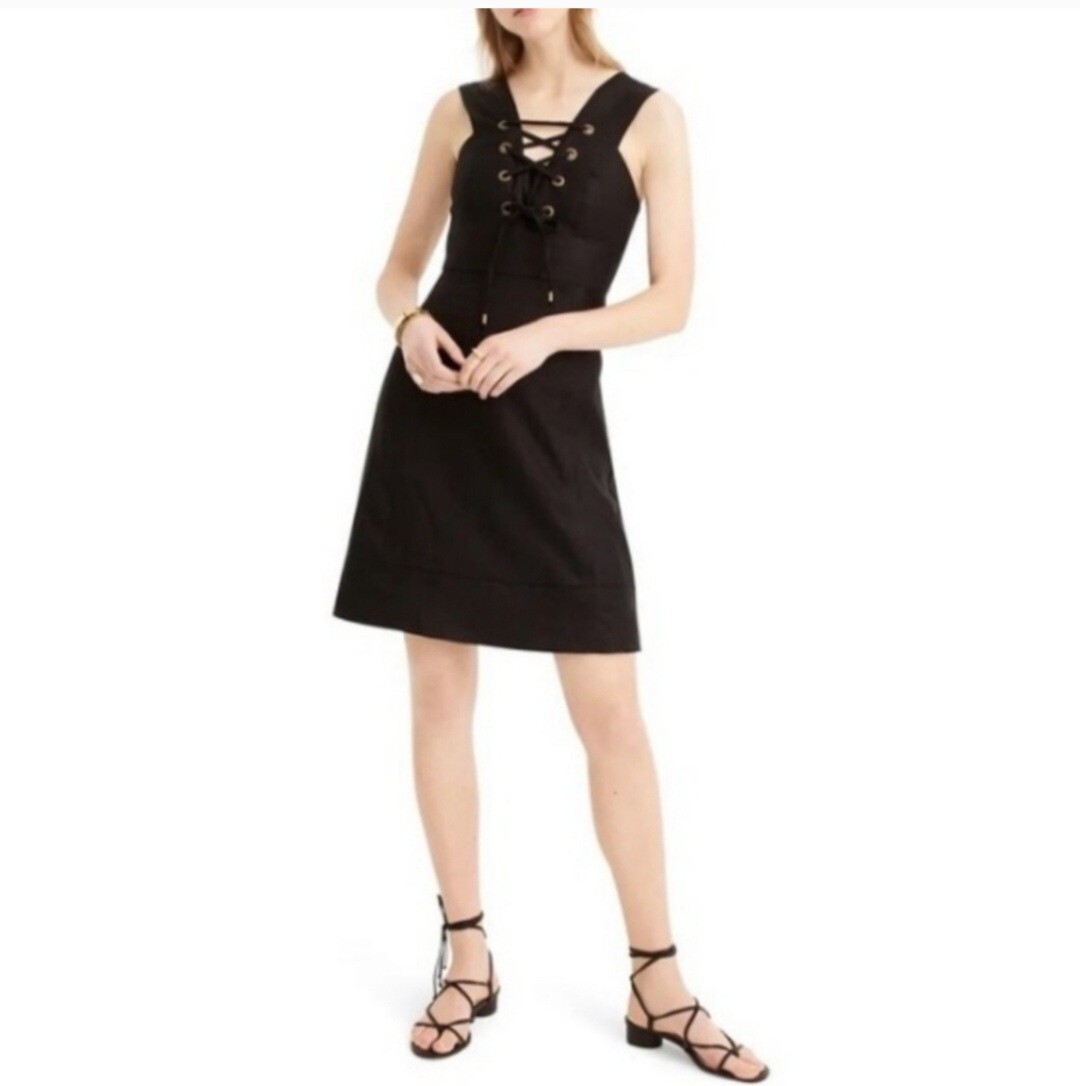 J.Crew Lace-up dress in structured linen Little Black Dress Womens Size 10 NWT