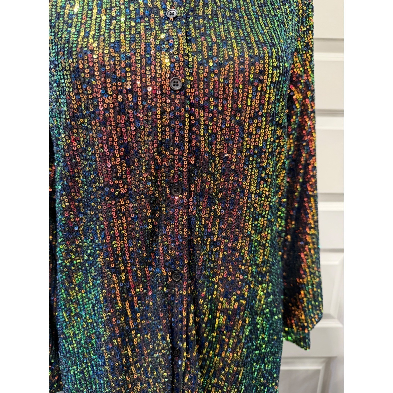 Jodifl Womens Iridescent Sequin Button Down Shirt Dress Multi-Color Small New