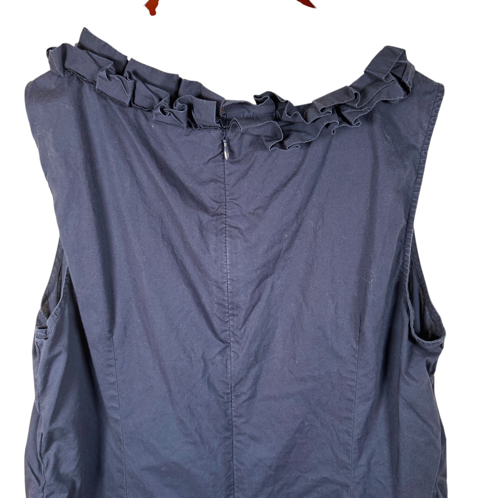 Talbots Embroidered Pleat Neck Shift Dress Size 14P Petites Navy Preppy Classic
