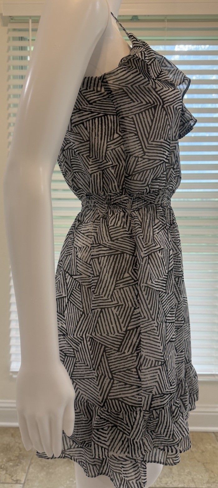 Moda International Geometric Print Ruffle Sundress in Black/White SizeXs
