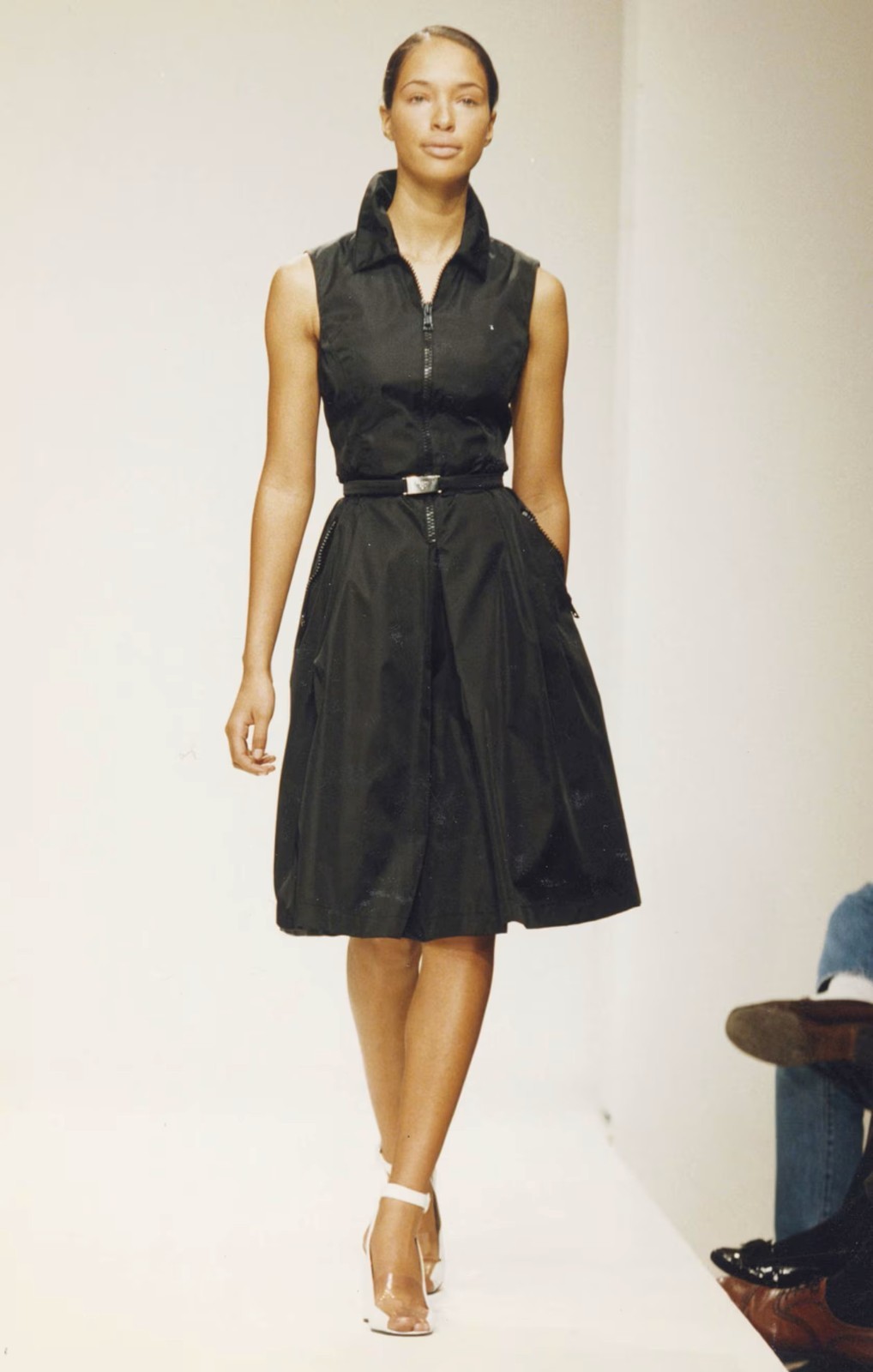 S/S 1995 Prada Runway Nylon Zipper Buckle Waist Dress