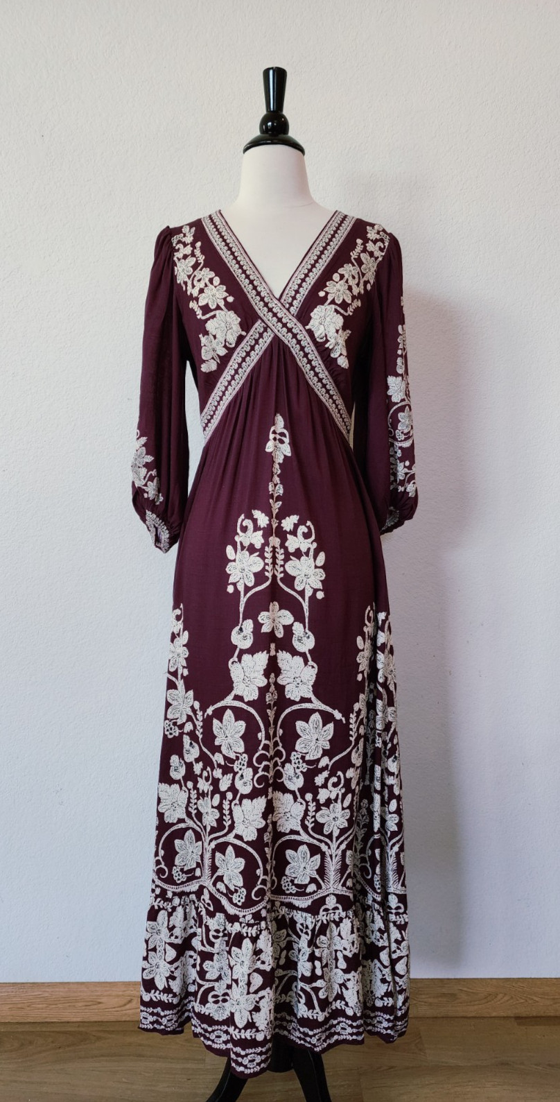 New Anthro Maxi Dress Size Small Medium Floral Print Pockets Peasant Boho Chic