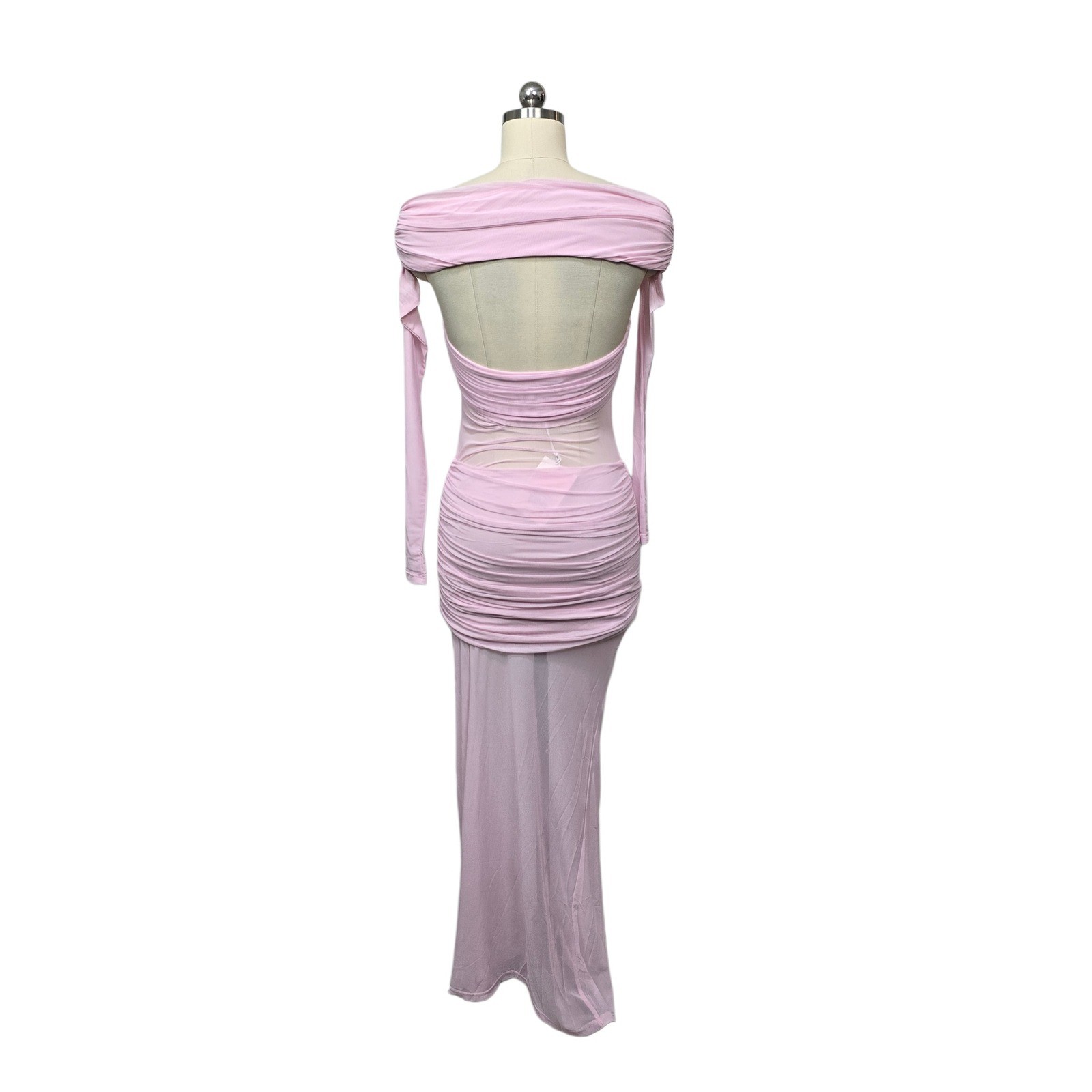 NWT Peppermayo Alter Ego Maxi Dress Pink Mesh Ruched Off Shoulder US Size 2