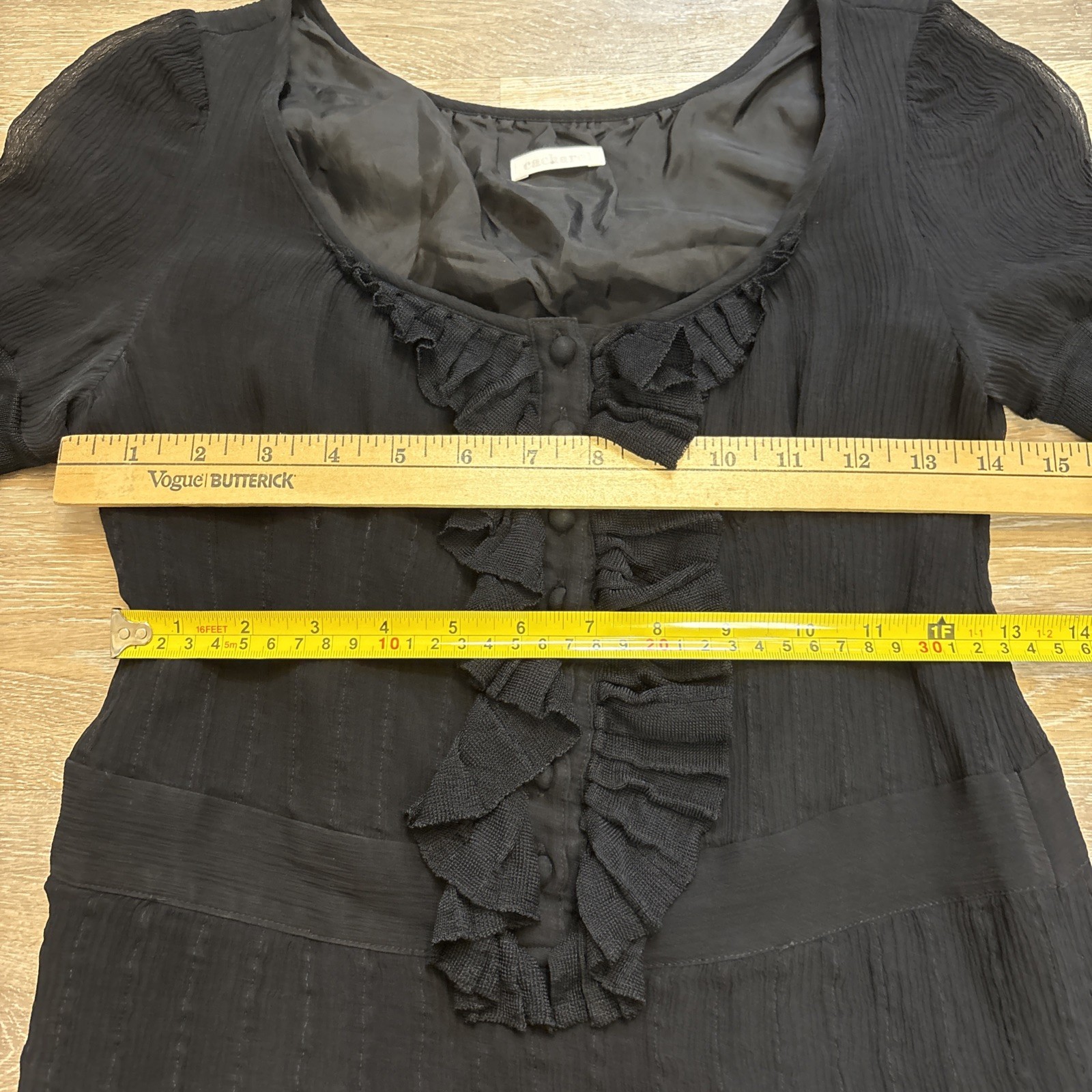 Cacharel Black 100% Silk Semi Sheer Short Sleeve Dress Whimsigoth US 6 EU 36