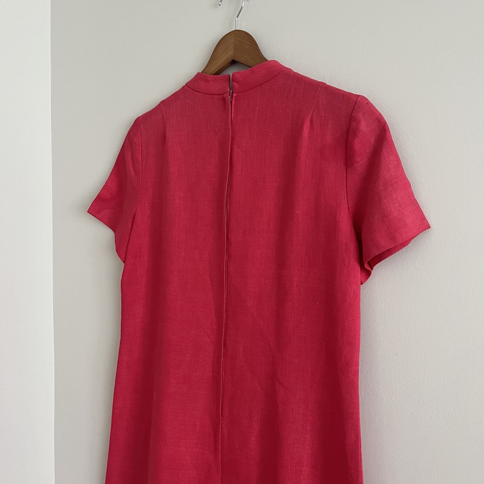 Vintage Arthur Linen Shift Dress M Red Ireland Classic Minimalist Irish 60s
