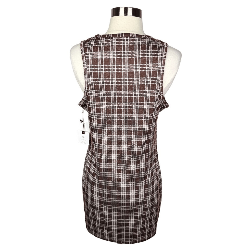 Originality. Plaid Mini Shift Dress Size Large Y2K Short Brown Clueless 90s