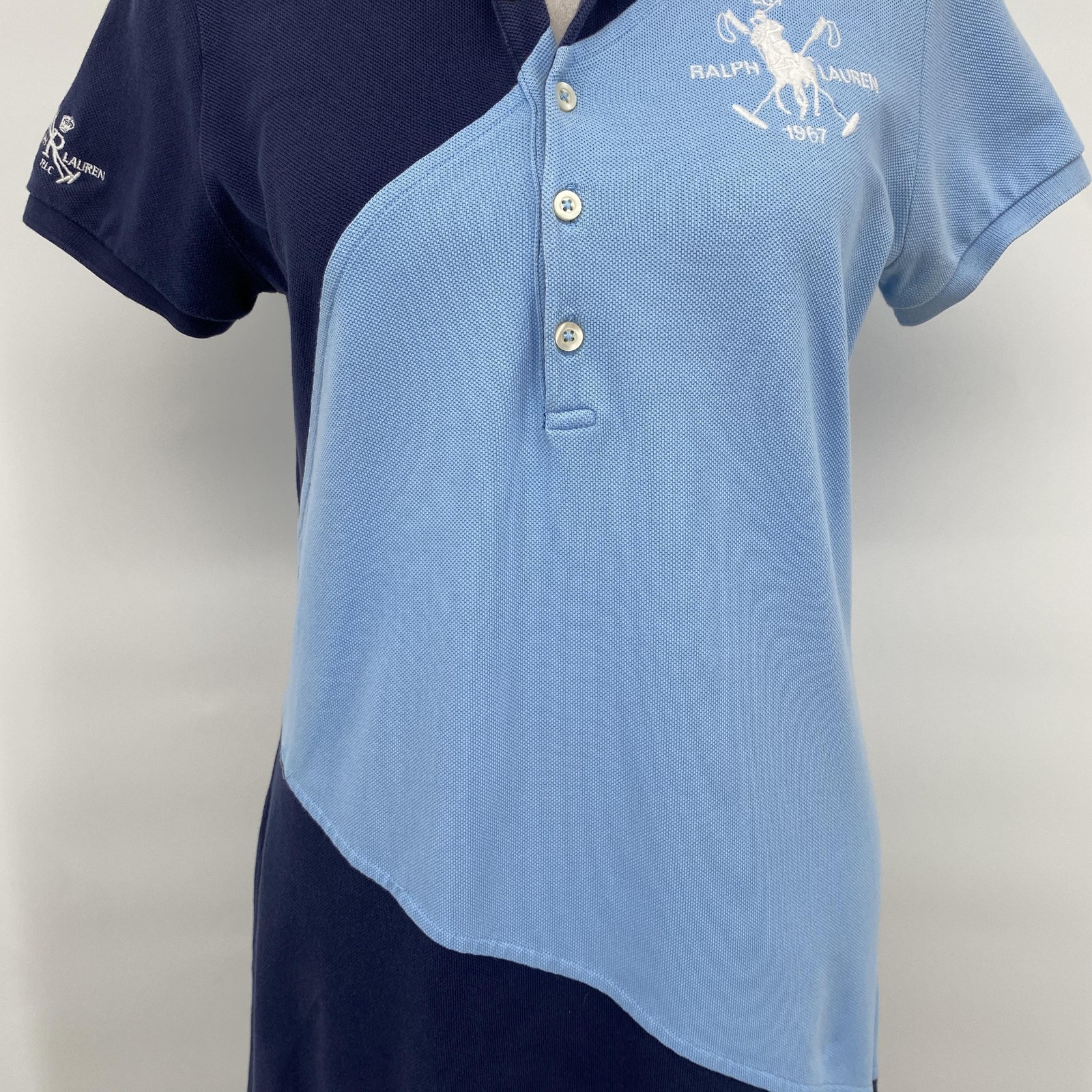 VTG Y2K Ralph Lauren Sport Polo Dress M Blue Colorblock Crest Logo Tennis Golf