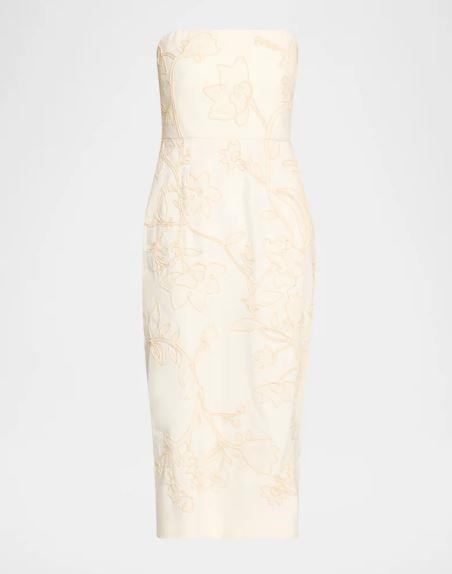 2025 NEW AUTHENTIC Veronica Beard Off White Netia Strapless Embroidered Dress