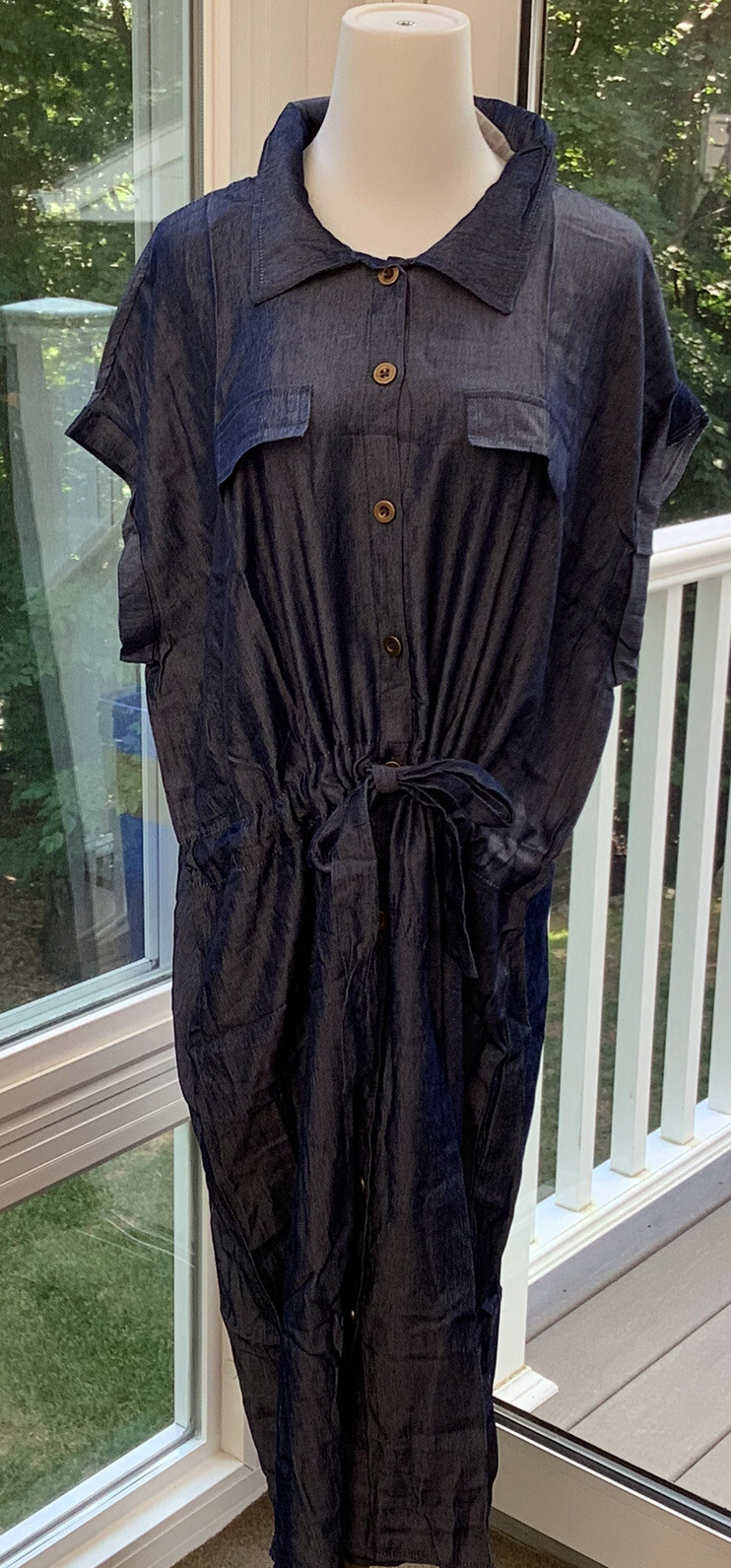LuLaRoe XL Chambray Stacie Shirt Dress – Metallic Blue – NWT