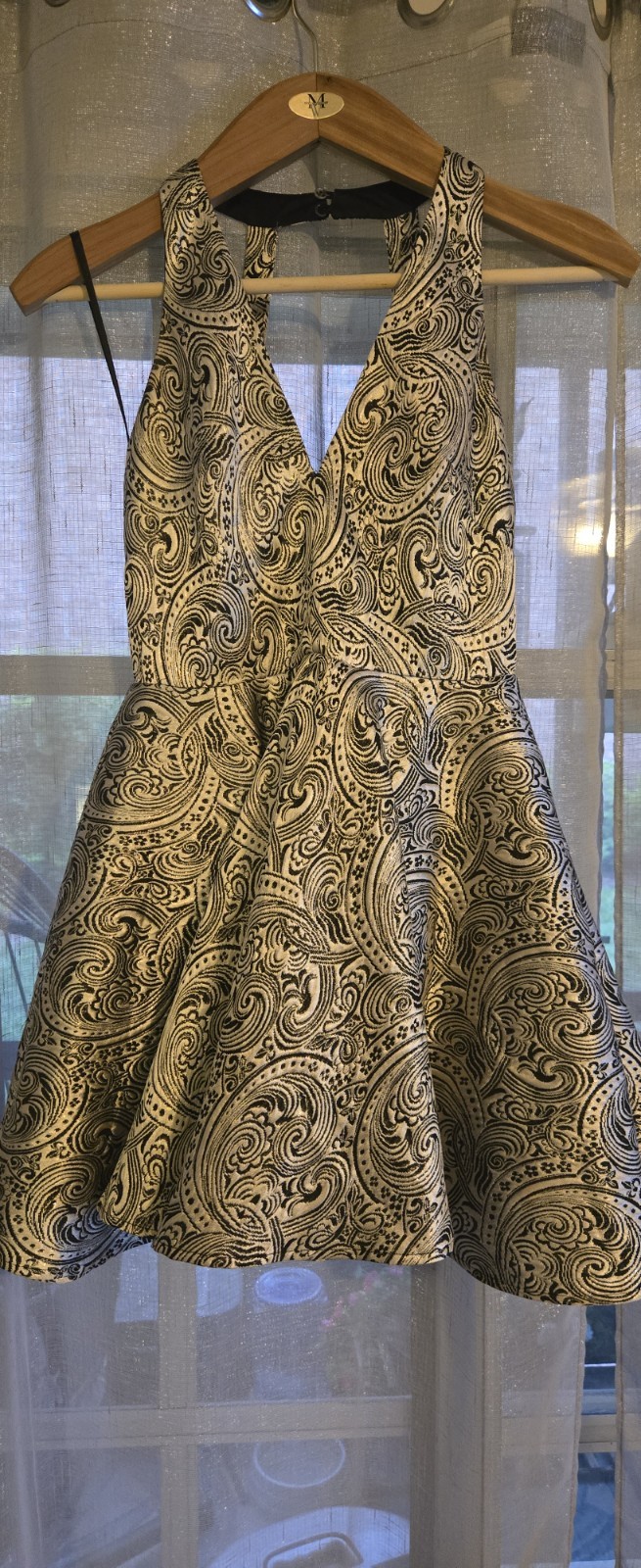 Bebe Embroidered Glitter Shimmer Fit Flare Halter Dress Party Pockets Small