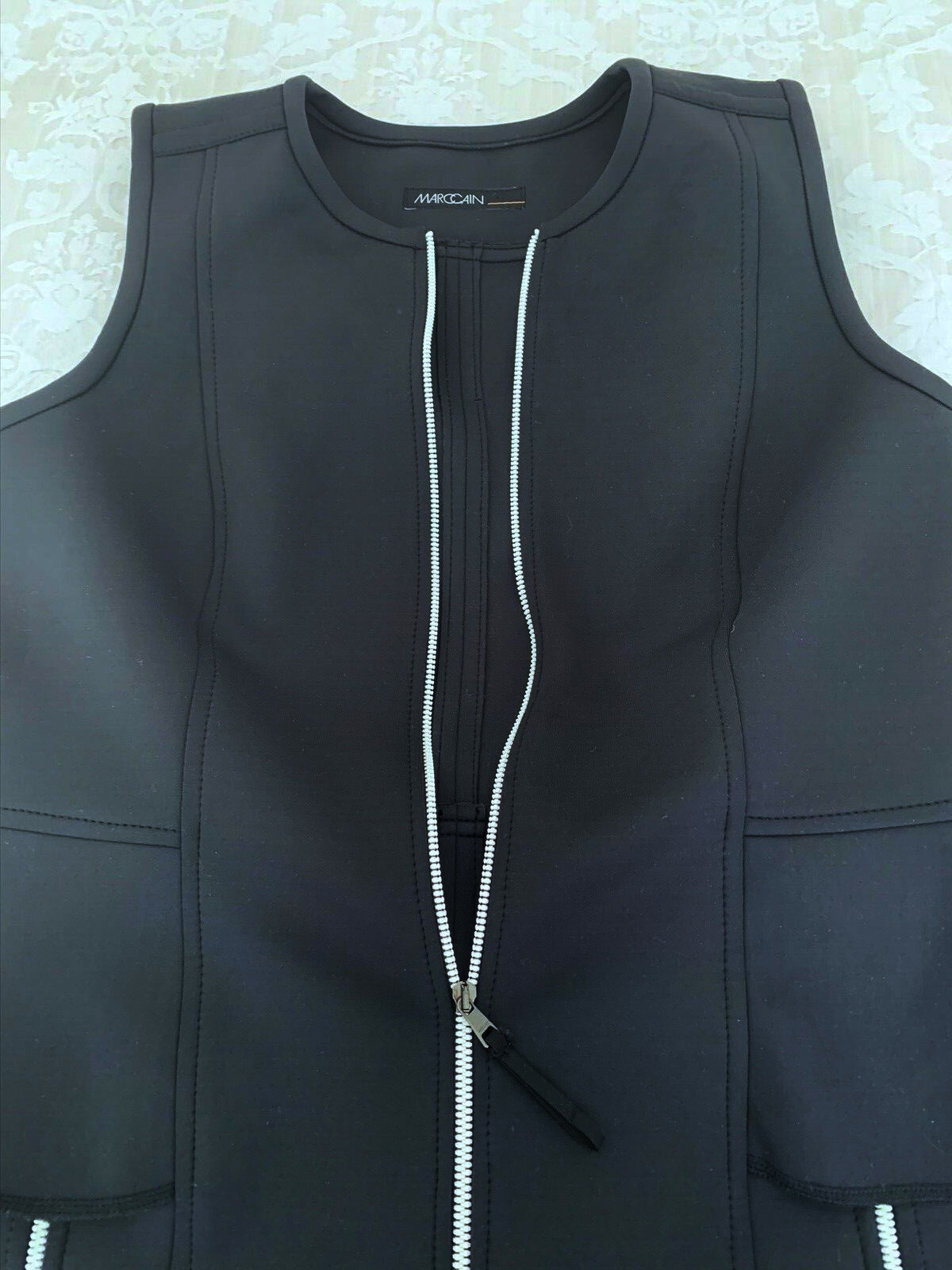 Dress black N4 Marc Cain 40 flounce softshell scuba jersey white eye-catcher