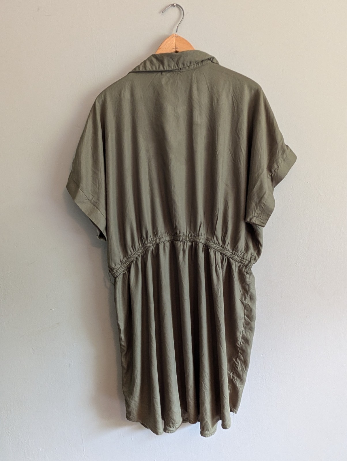 3XL Utility Shirt Dress Button Front Military Pocket Flaps Safari Olive Khaki