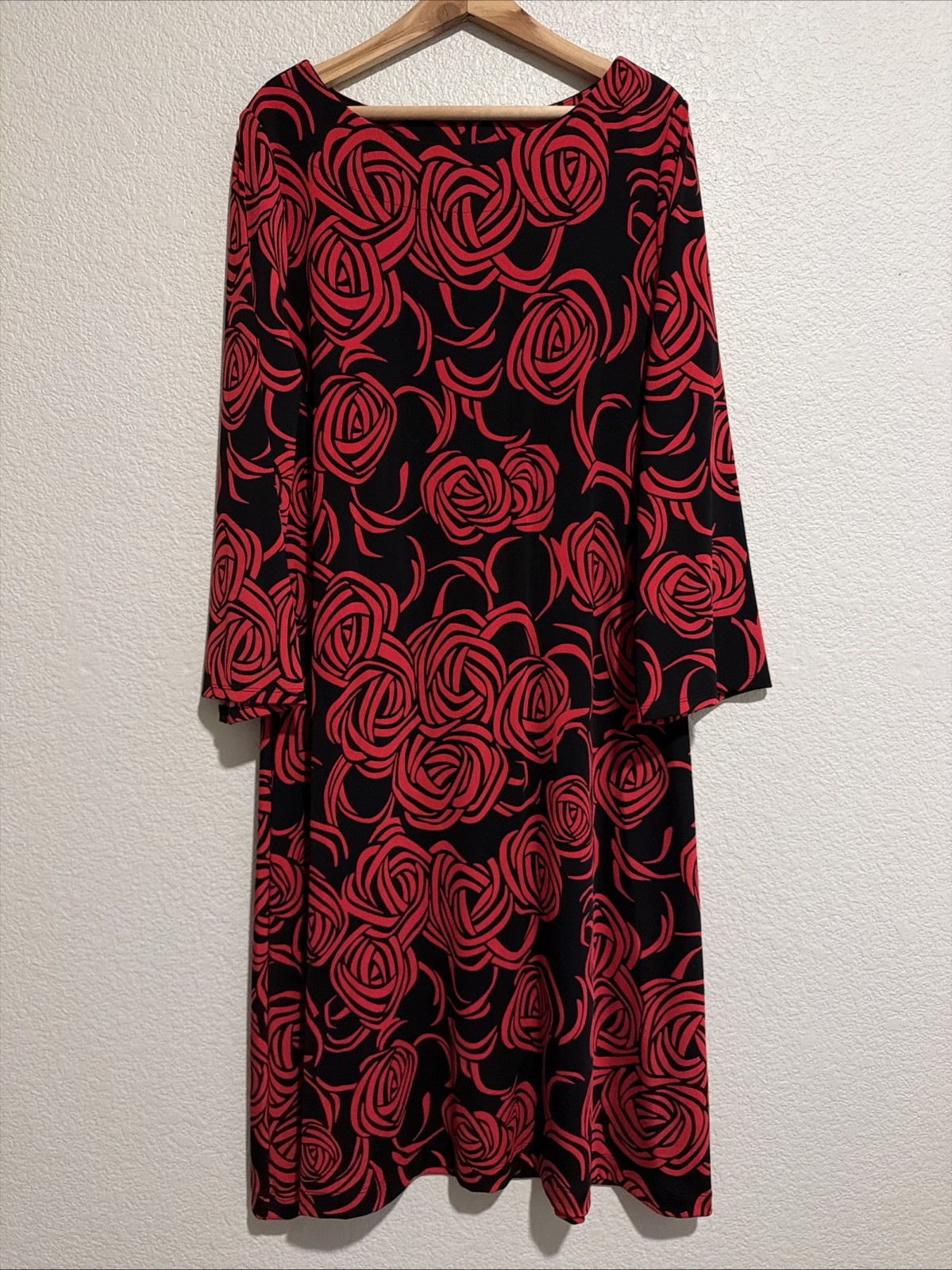 NEW Chicos Midi Dress Black Floral Travel Office Sheath Shift Jersey Sz 3 16/18