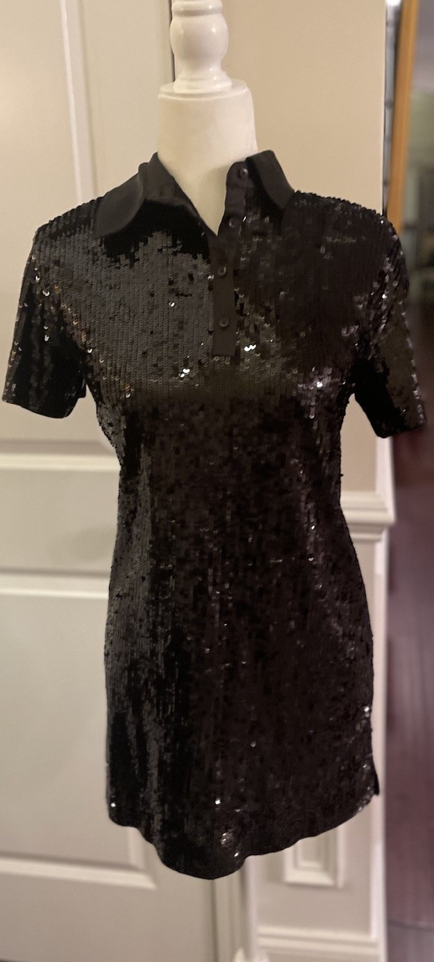 Alice + Olivia Treva Black Sequined Polo Mini Dress Sz S NWT $595