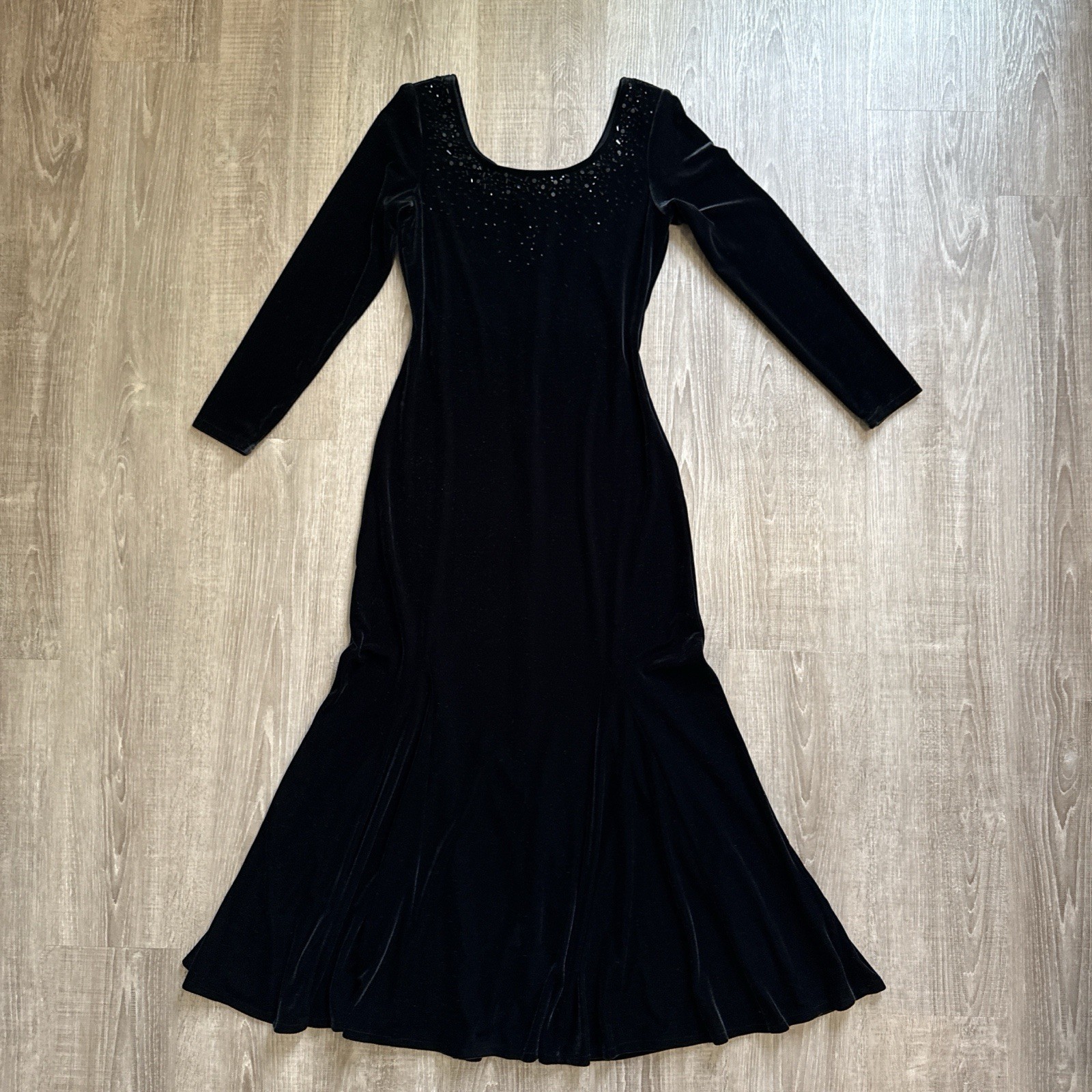 Vintage J R Nites By Caliendo Black Velvet Embellished Whimsygoth Dress Size S
