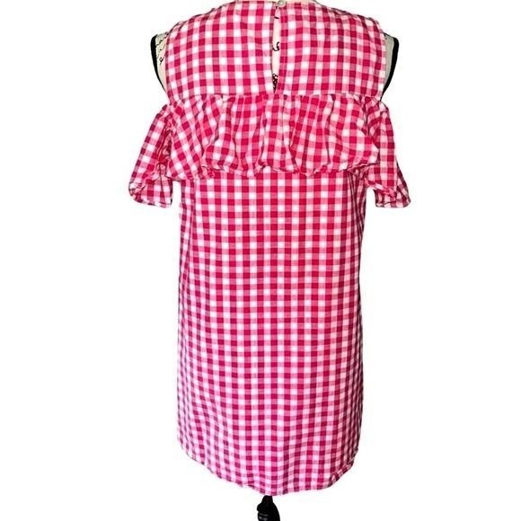 Peach Love California Pink Gingham Ruffle Cold Shoulder Mini Dress Small