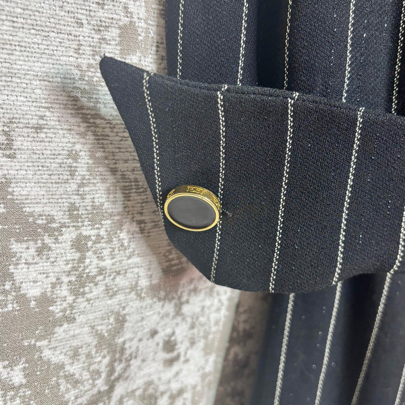 Escada Metallic Pinstripe Double Breasted Suit Dress in Black
