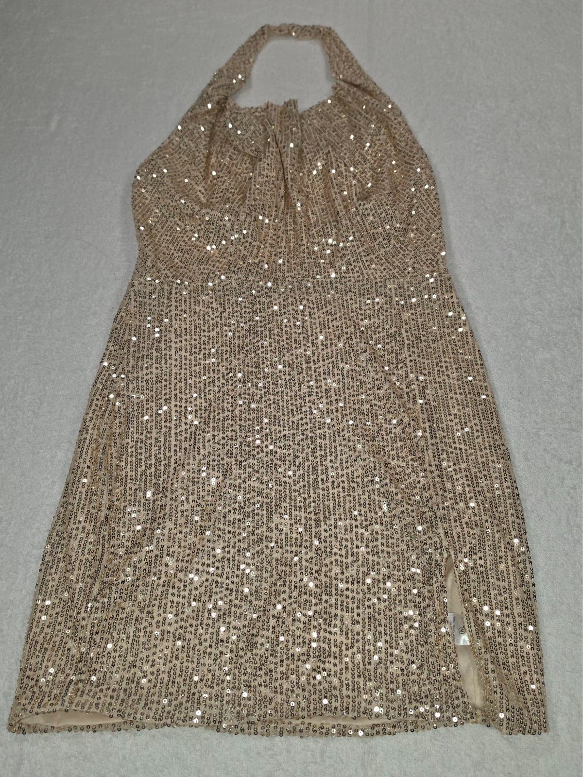 Women’s Gold Sequin Formal Evening Dress Sleeveless Party Gown Size M