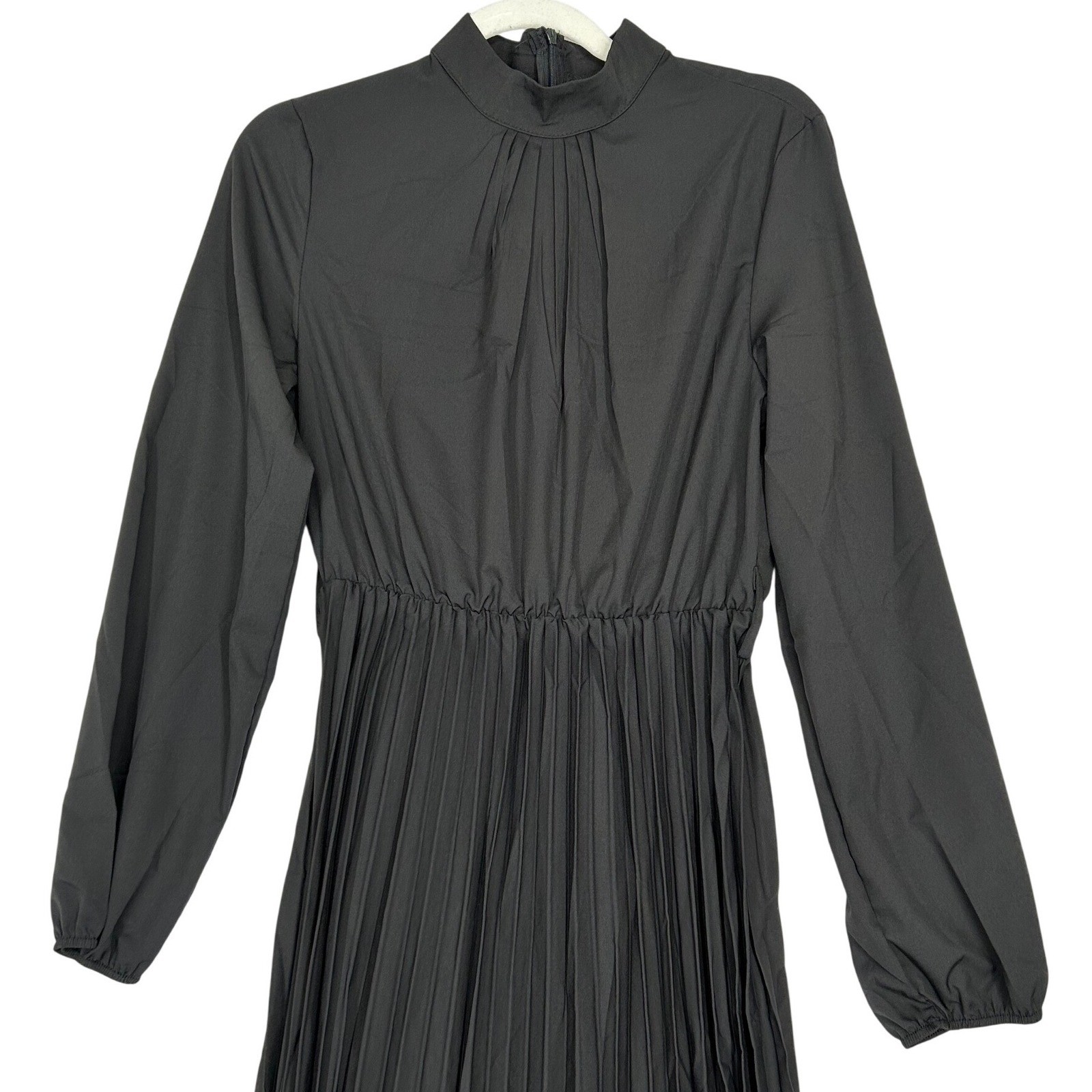 Basic Black Long-Sleeved Dress Elastic Waist Pleated Skirt MISSING BELT M NWOT