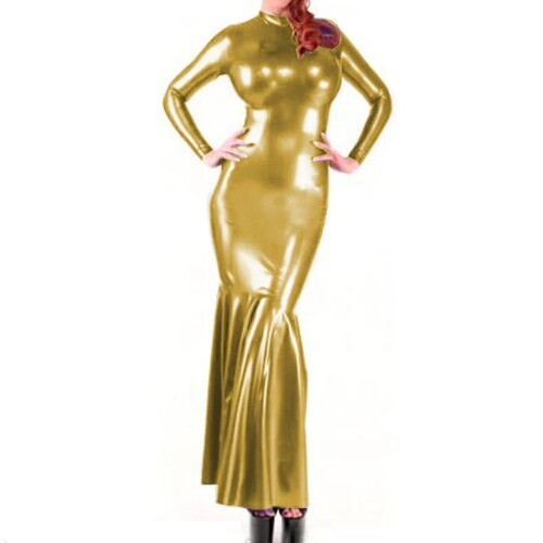 Sexy Latex Gown Rubber Dress Faux Leather PVC Party Club Hip Fishtail Outfits