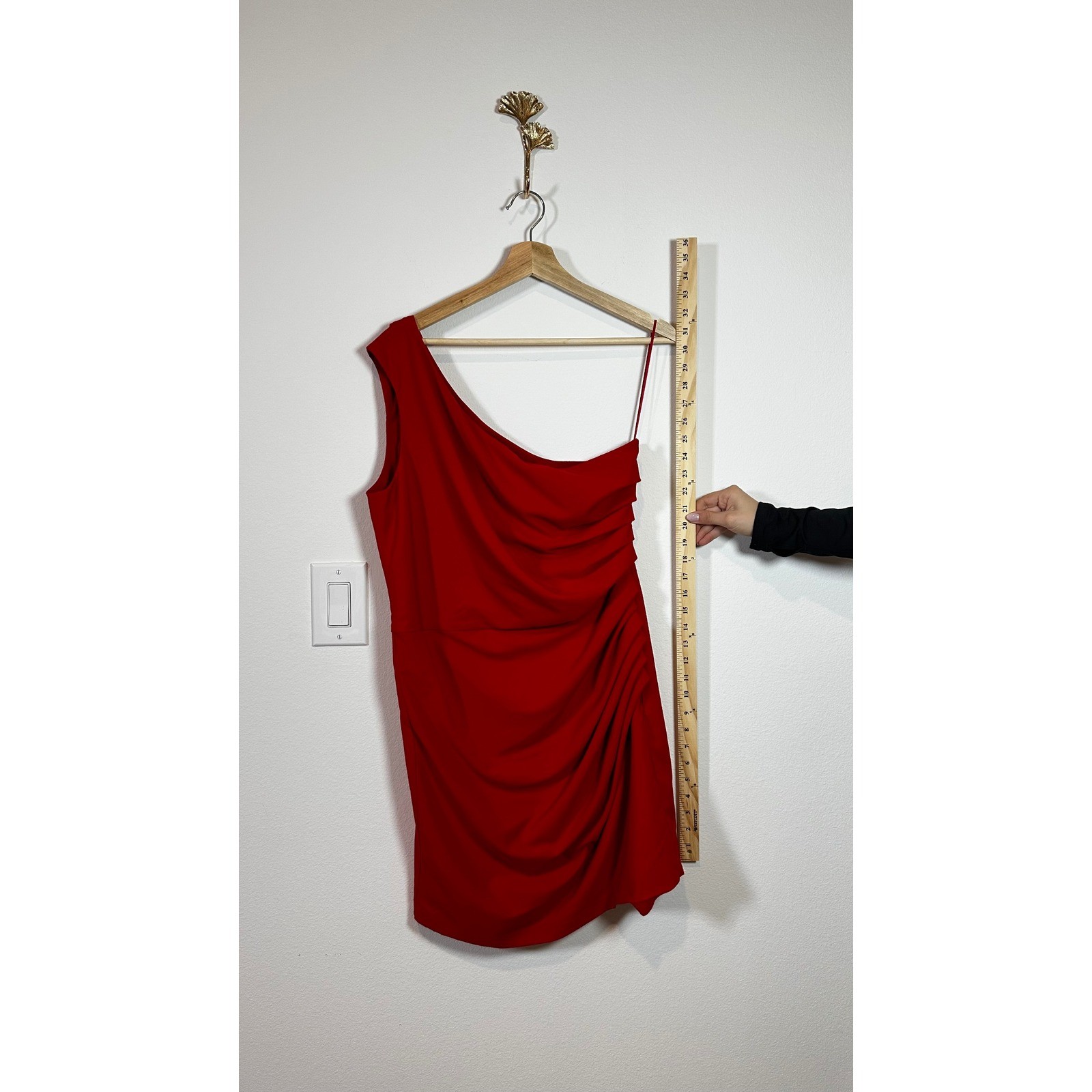 Dress The Population Tiffany Red One Shoulder Ruched Mini Dress XL Cocktail