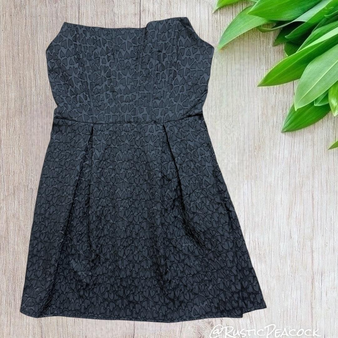Storia Mini Strapless Dress Womens Large Black Jacquard Hearts Corset Style Back